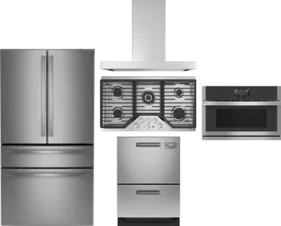 5 Piece Package Includes Refrigerator, Cooktop, Wall Oven, Hood And Dishwasher